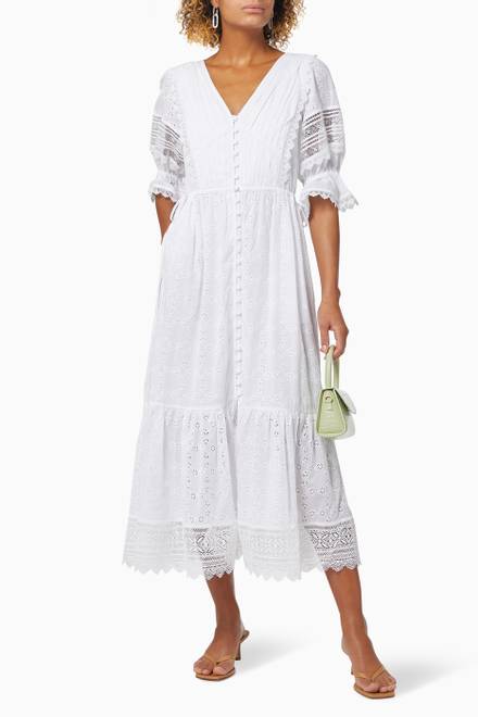 hover state of Broderie Anglaise Midi Dress in Organic Cotton  