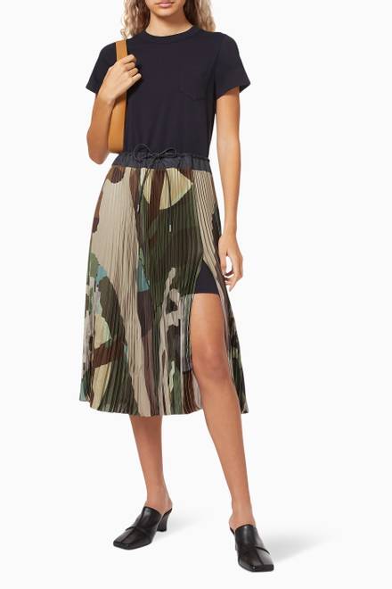 hover state of x KAWS Camo Print T-shirt Dress in Cotton & Polyester    