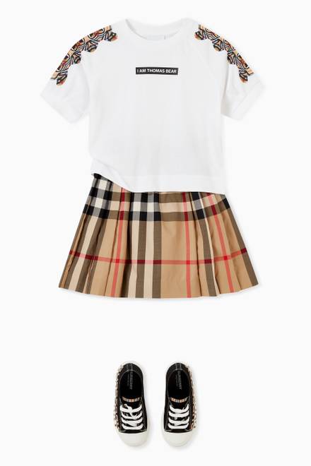 hover state of Pleated Skirt in Check Stretch Cotton    