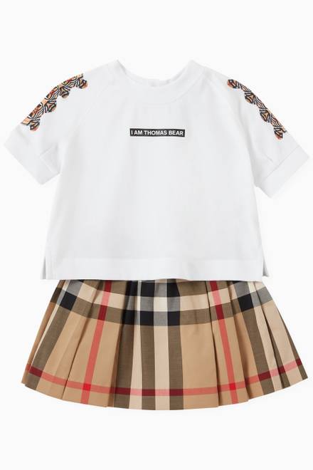 hover state of Check Pleated Skirt in Stretch Cotton   