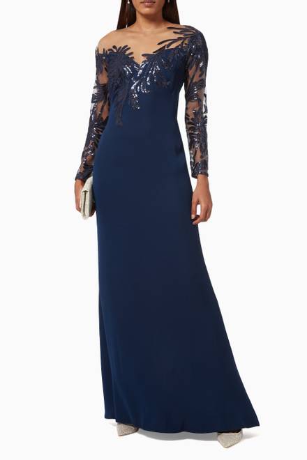 hover state of Sequin Embellished Gown in Crepe