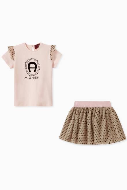 hover state of Logo T-shirt and Skirt in Cotton and Tulle, Set of 2   