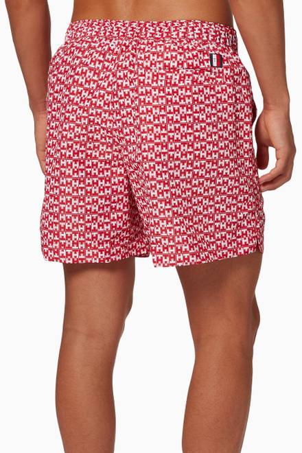 hover state of Monogram Regular Fit Mid Length Swim Shorts in Recycled Polyester  