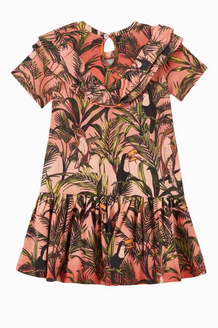 hover state of Tropical Print Ruffled Dress in Cotton   