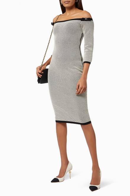 hover state of Straight Neckline Midi Dress in Honeycomb Viscose Knit     