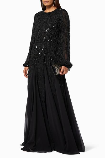 hover state of Gown in Bead & Sequin Fringe Georgette 