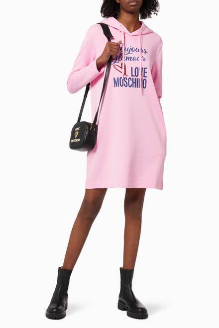 hover state of Printed Hooded Sweatshirt Dress in Cotton 
