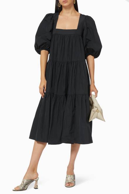 hover state of Tiered Dress with Puff Sleeves   