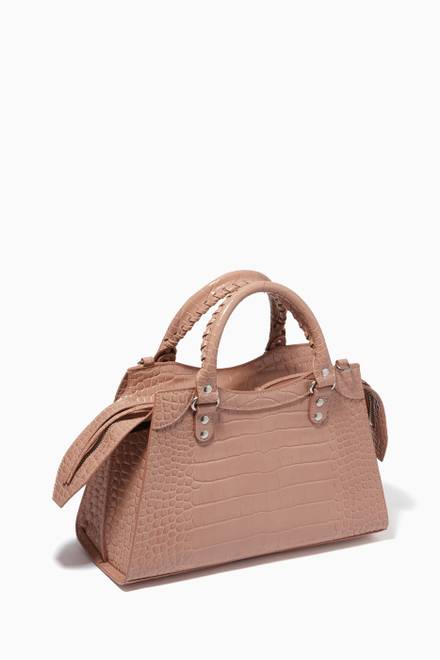 hover state of Neo Classic Small Top Handle Bag in Shiny Crocodile Embossed Calfskin 