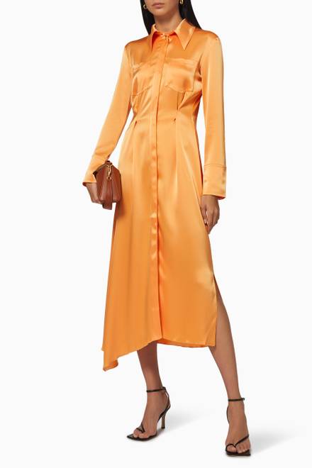 hover state of Mamo Asymmetric Shirt Dress in Satin 
