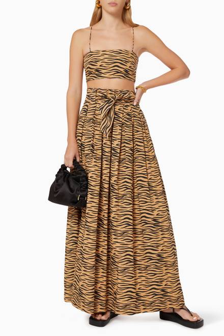 hover state of Tiger Print Tie-up Maxi Skirt in Sustainable Cotton        