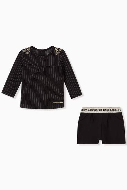 hover state of Striped Top & Logo Tape Shorts Set in Milano Jersey