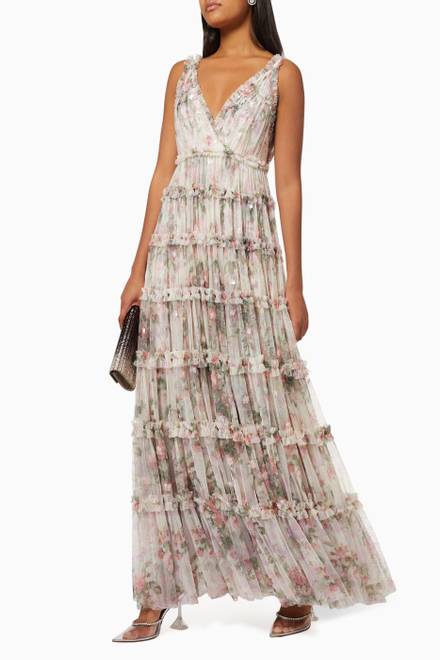 hover state of Floral Swan Cami Gown in Sequinned Tulle