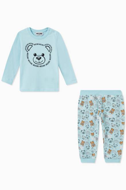 hover state of Teddy Bear Print T-shirt & Pants Set in Cotton   