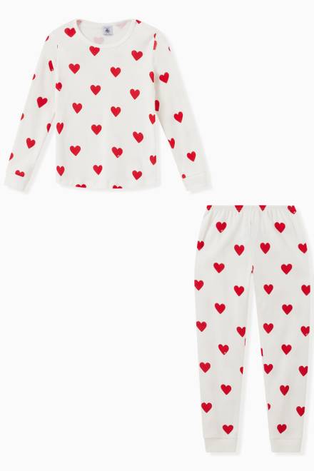 hover state of Heart Pattern Pyjamas Set in Organic Cotton, Set of 2   