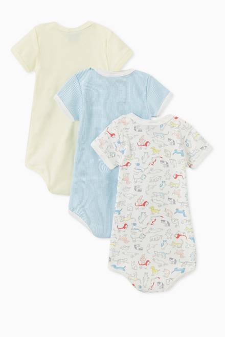 hover state of Puppy Pattern Bodysuit Set in Organic Cotton, Set of 3   