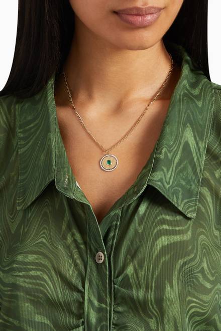 hover state of Mini Orb Necklace with Emerald & Diamonds in 14kt Yellow Gold