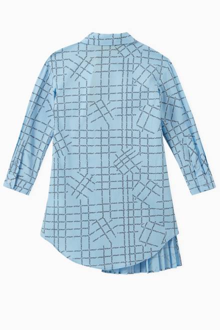 hover state of Check Logo Pleated Shirt Dress in Cotton Poplin    