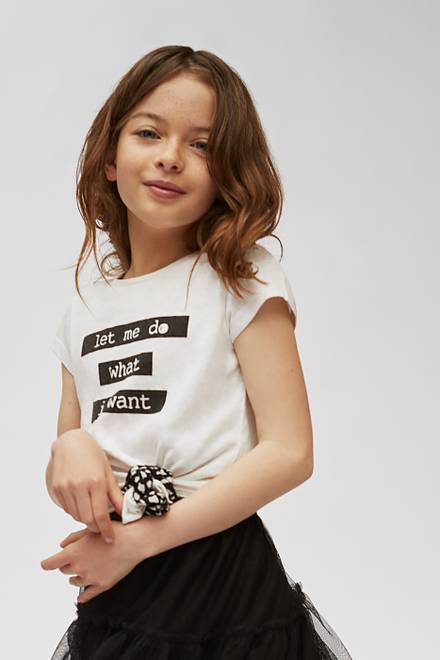 hover state of Slogan T-shirt with Scrunchie in Cotton  