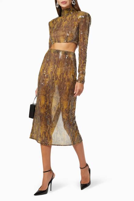 hover state of Python Print Cropped Top in Embellished Sequins 