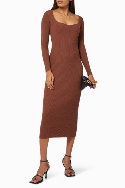 hover state of Sweetheart Midi Dress in Ribbed Knit