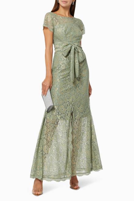 hover state of Shimmery Lace Dress with Belt