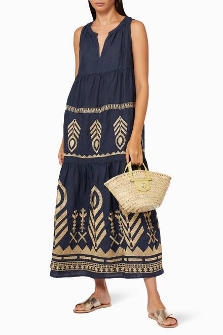 hover state of Embroidered Tiered Dress in Linen  