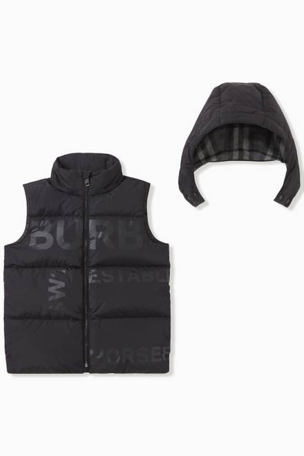 hover state of Horseferry Print Puffer Gilet with Detachable Hood in Nylon   