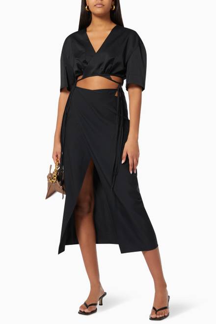 hover state of Wrap Crop Top in Textured Fabric 