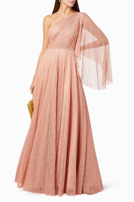 hover state of One Shoulder Bell Sleeve Gown in Lace
