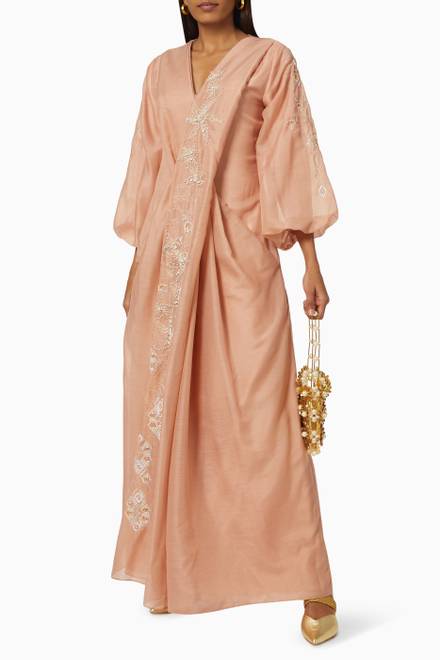 hover state of Embroidered Wrap Dress in Chiffon 