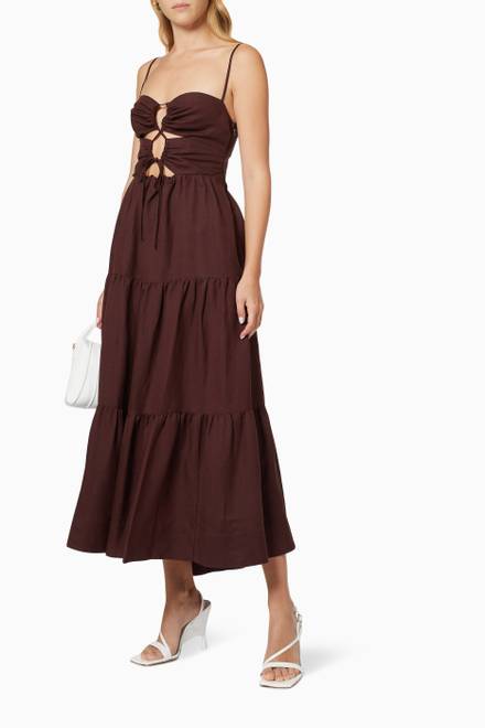 hover state of Rubi Lace-up Midi Dress in Linen-blend  