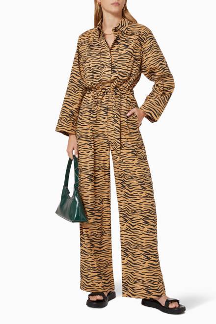 hover state of Tiger Print Utilitarian Jumpsuit in Sustainable Cotton   