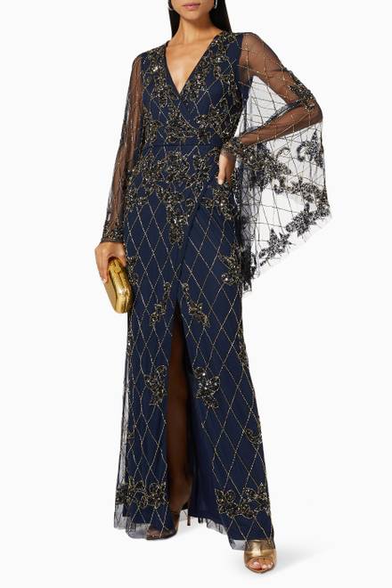 hover state of Phila Cape Sleeve Maxi Dress in Mesh   