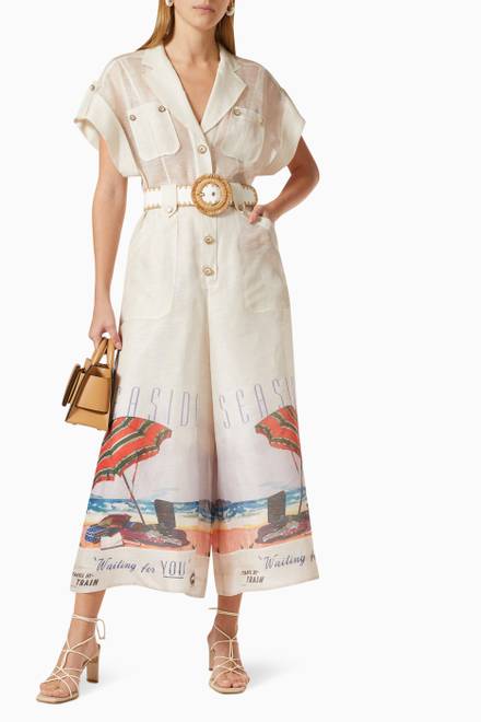 hover state of Postcard Belted Jumpsuit in Linen  