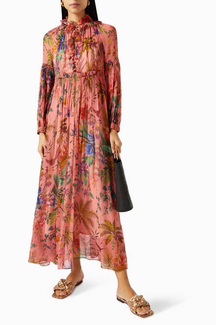hover state of Tropicana Lantern Midi Dress in Silk    