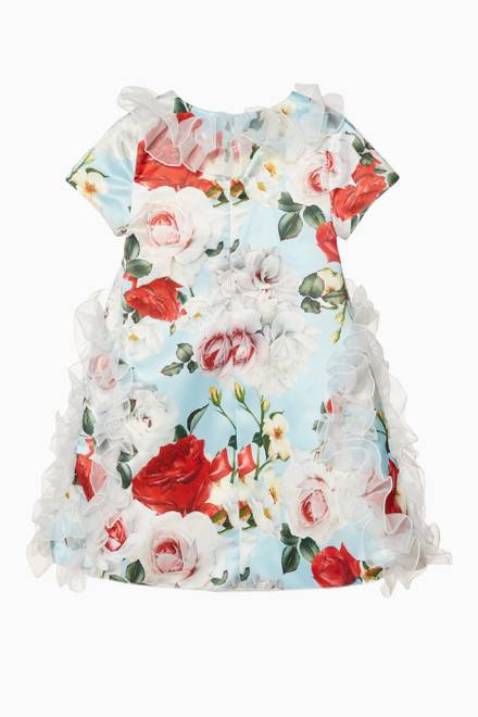 hover state of Floral Printed Dress with Ruffled Trims in Satin  