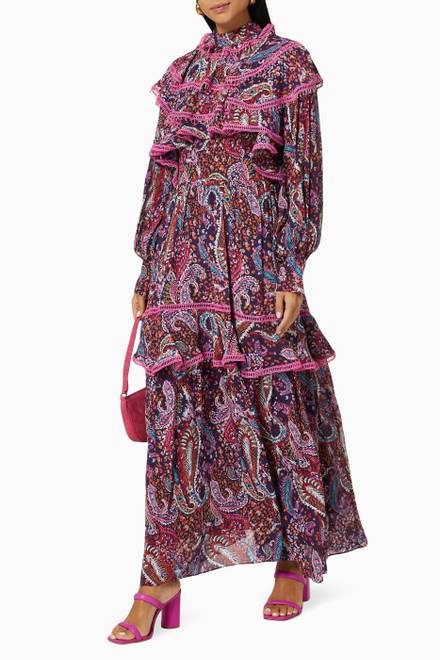 hover state of Printed Ruffle Maxi Dress in Chiffon  