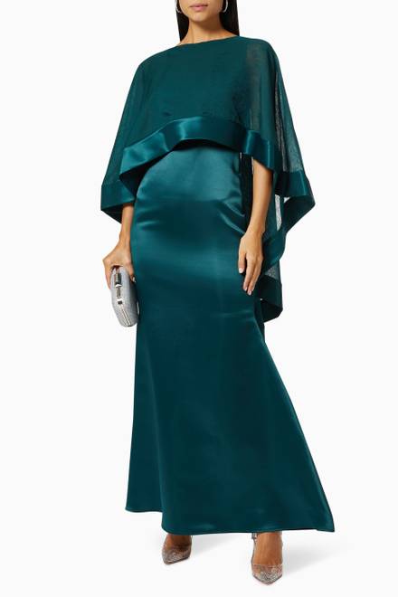 hover state of Asymmetric Cape Dress in Satin  