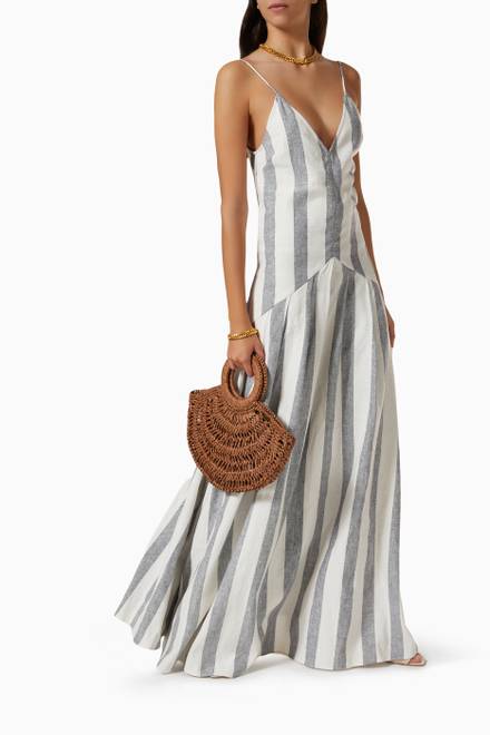 hover state of Dolomites Hand Pleated Maxi Dress in Linen    