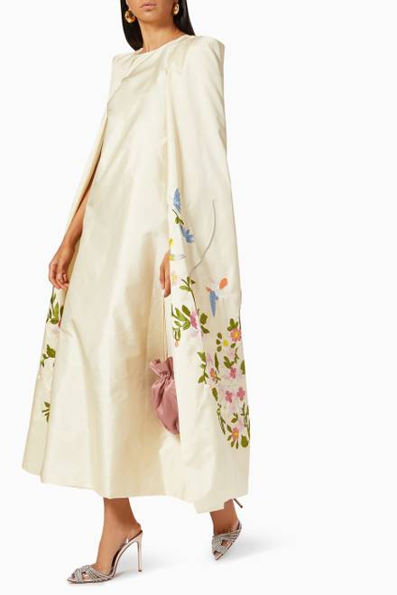 hover state of Floral Embroidered Cape Dress