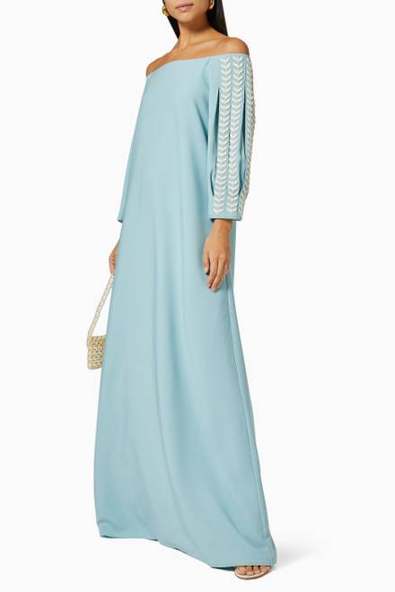 hover state of Beaded Sleeve Maxi Dress in Crepe  