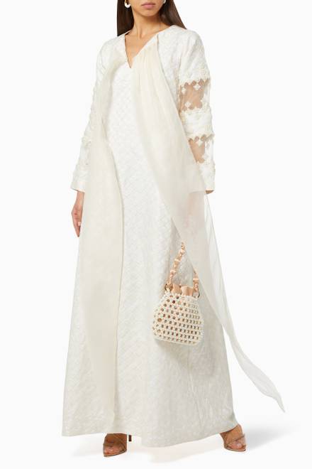 hover state of Pearl-embellished Dress in Textured Crepe & Organza    