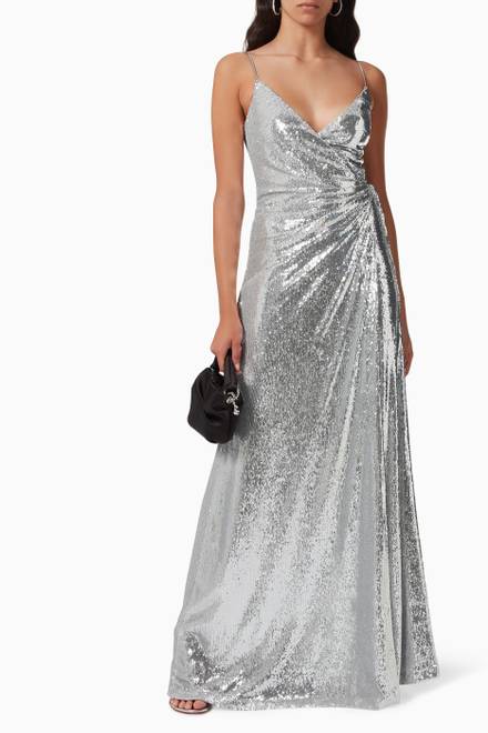 hover state of Amiel Wrap Dress in Stretch Sequin  