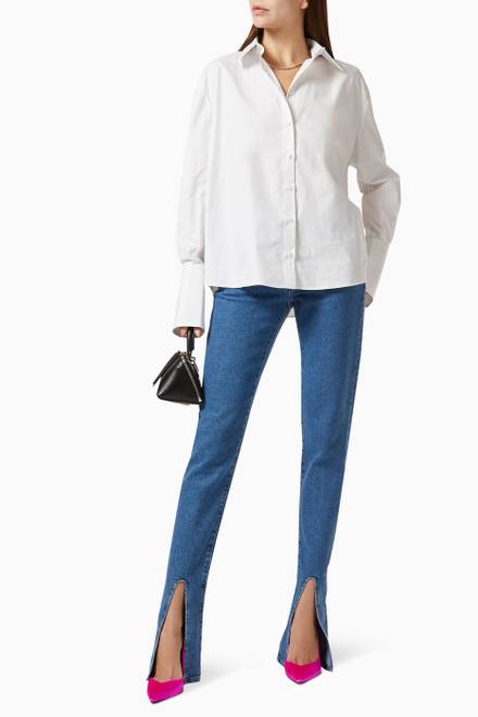 hover state of Elongated Cuff Shirt in Cotton Poplin 