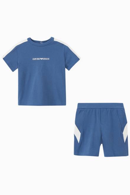 hover state of EA Logo Tape T-shirt & Shorts Set in Pique 
