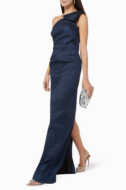 hover state of One Shoulder Dress in Metallic Jacquard  