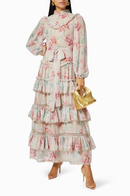 hover state of Floral Tiered Dress in Crinkle Chiffon  