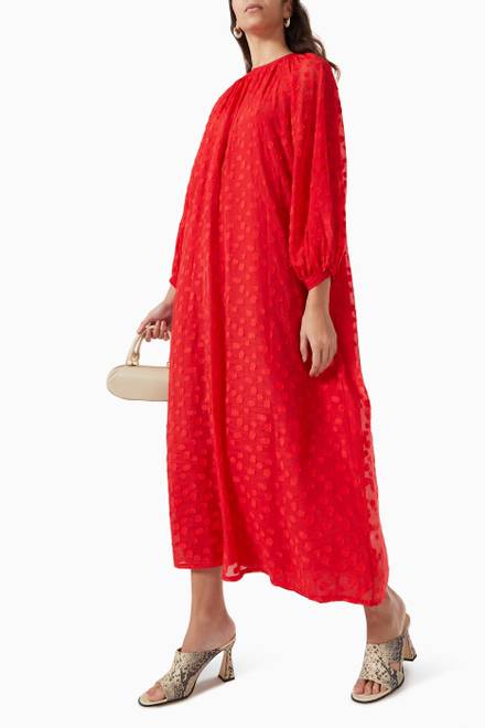 hover state of Belted Maxi Dress in Swiss Dot Chifon 