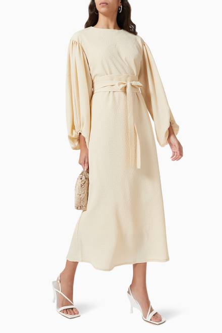 hover state of Balloon Sleeves Maxi Dress in Cotton  